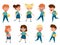 Boy and Girl Characters Wearing School Uniform and Backpack Walking and Running to School Vector Illustration Set