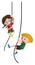Boy and girl climbing rope
