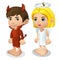 Boy and girl in costume of demon and angel