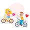 Boy and girl dating, riding bicycles together