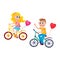 Boy and girl dating, riding bicycles together