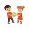 Boy and girl fighting for the ball vector Illustration on a white background