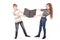 Boy and girl fighting over a laptop