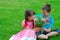 Boy and girl with flowers