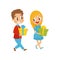 Boy and girl with gift boxes going to party, birthday party concept cartoon vector Illustration on a white background