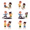 Boy and girl with good and bad behavior, comparison of kids playing together peacefully and having a conflict