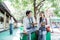 boy and girl in high school uniform chatting under the tree when a girl in veil with angry