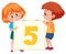 Boy and girl holding number five