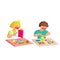 Boy And Girl Kids Crafting In Classroom Vector