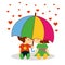 Boy and girl kissing under the umbrella for valentine day