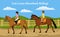 Boy and Girl Learning Horseback Riding. Countryside background