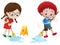 Boy and girl mopping wet floor