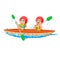 Boy and girl paddling with canoe