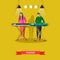 Boy and girl playing electric piano, vector illustration.