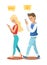 Boy and girl playing smartphone character design