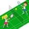 Boy and girl playing tennis