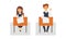 Boy and Girl Pupil or Student Sitting at Desk Having School Lesson Front View Vector Set