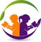 Boy and girl reading book logo