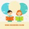 Boy and Girl Reading Books. Kids Reading Club Sign. Reading and Education Concept