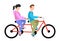 Boy and girl ride a bike on white background