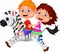 Boy and girl riding a zebra