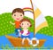 Boy and girl sailing on lake