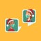 Boy and girl with santa hat in speech bubble, christmas in pandemic