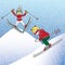 Boy and girl skiing in the winter, vector illustration on white and blue background