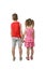 Boy and girl stand back holding hands