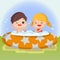 Boy and girl in swimming pool Mascot cartoon great for any use. Vector EPS10.