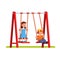 Boy and girl swinging on swing on playground