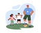 Boy and girl with teacher in backyard school gym vector illustration isolated.