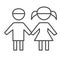 Boy and girl thin line icon, 1st June children protection day concept, children silhouettes sign on white background