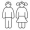 Boy and girl thin line icon, childhood concept, Teenagers sign on white background, Young male and female children