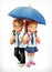 Boy and girl under an umbrella