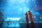 Boy and girl in underwater aquarium tunnel