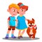 Boy And Girl Walk The Dog, Pet Vector. Isolated Illustration