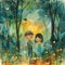 A boy and girl walk hand in hand in a forest, immersed in natures art