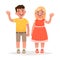 Boy and girl are waving hands. Vector illustration