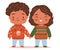 Boy and girl in winter clothes. African Children in sweaters, jumpers, turtleneck, smiling and holding hands. Characters