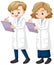 Boy and girl writing science note on white background