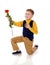 Boy giving rose flower isolated