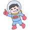 Boy is going on an adventure wearing an astronaut suit to space, doodle icon image kawaii