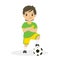 Boy in Green and Yellow Soccer Jersey Cartoon Vector