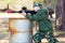 Boy with a gun playing lazer tag