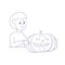 Boy with Halloween pumpkin. Modern style vector, white background. Coloring book