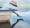 Boy hand with paper boat close up image