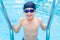 Boy happy at swimming pool