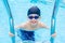 Boy happy at swimming pool