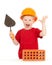 Boy in hard hat with trowel and brick isolated